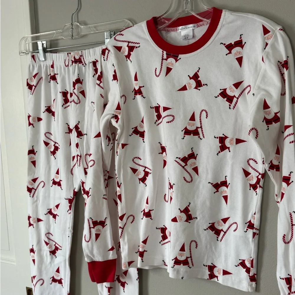 POTTERY BARN KIDS Santa White Red Pajamas Pants Shirt Set Adult XS
